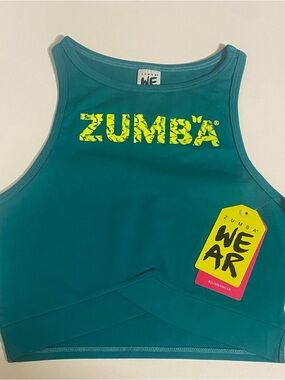 Zumba Fitness Teal Crop Tank with Yellow Logo